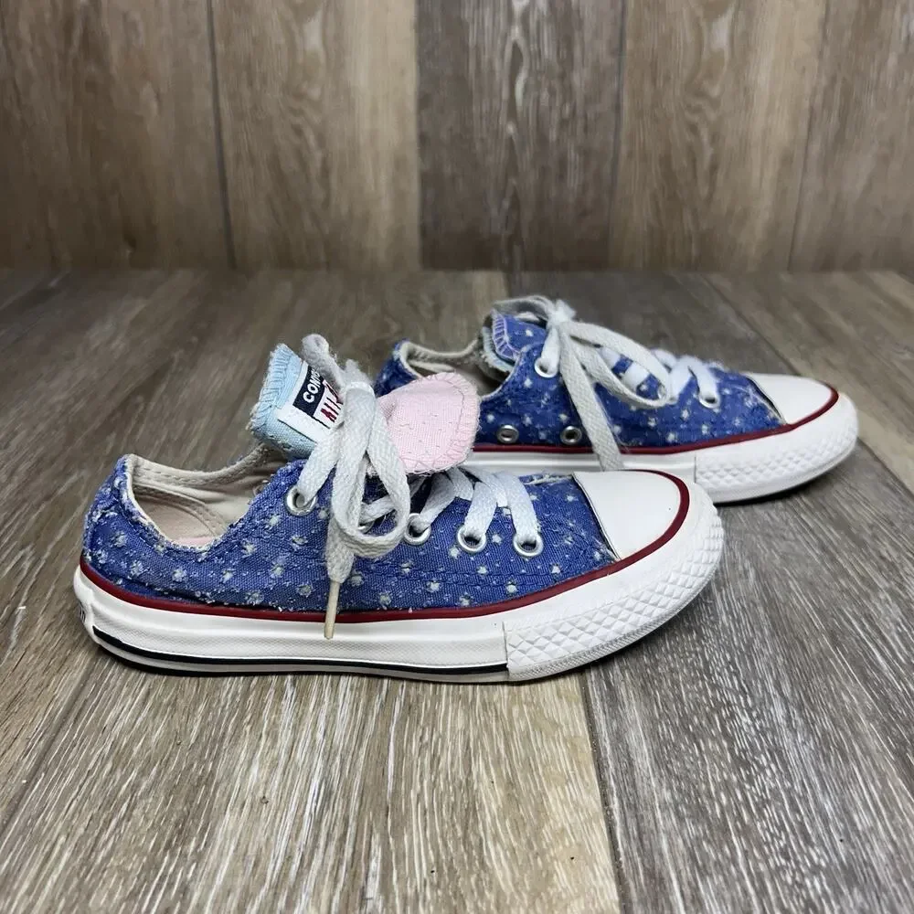 Converse Chuck Taylor Shoes 660714F Double Tongue Blue Polka Dot Youth Size 11